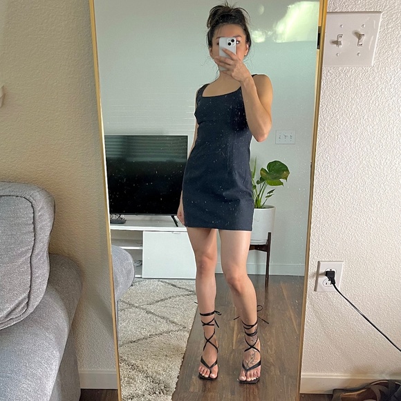 urban outfitters black denim dress UO black denim dress with puff sleeves in size S